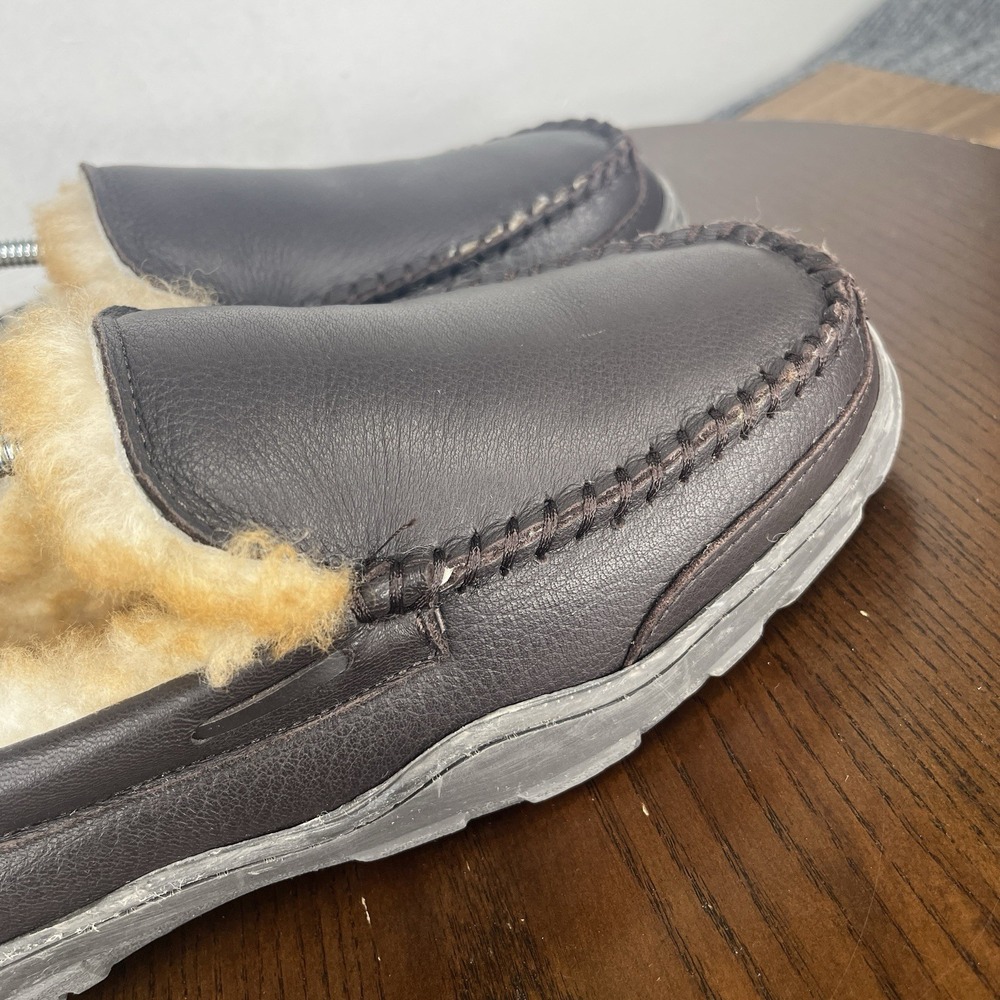 Red Head‎ Slipper Shoes Men's 8 Brown Leather Shearling Warm Moccasin Slip On - Picture 14 of 16